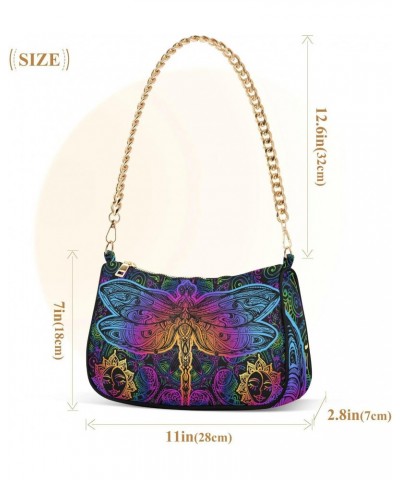 Shoulder Bags for Women, Rainbow Colorful Dragonfly Ethnic Clutch Purse Chain Bag Tote Handbag $16.00 Shoulder Bags