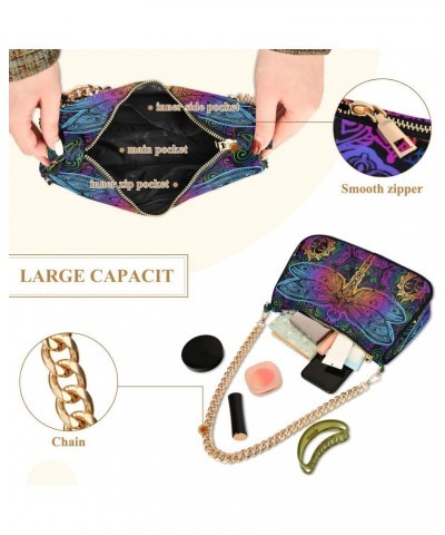 Shoulder Bags for Women, Rainbow Colorful Dragonfly Ethnic Clutch Purse Chain Bag Tote Handbag $16.00 Shoulder Bags