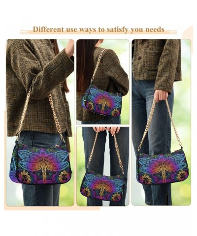 Shoulder Bags for Women, Rainbow Colorful Dragonfly Ethnic Clutch Purse Chain Bag Tote Handbag $16.00 Shoulder Bags