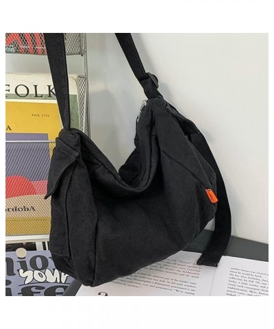 Canvas Crossbody Bag Fashion Female Tote Bag Casual Simple Adjustable Strap Portable Elegant Large Capacity for Work Black $1...