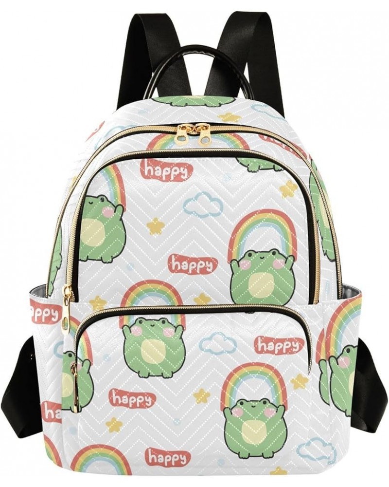 Backpack Purse for Women Cute Chubby Frog, Mini Fashion Backpack Rainbow Lightweight Casual Daypack Shoulder Bag Travel Backp...