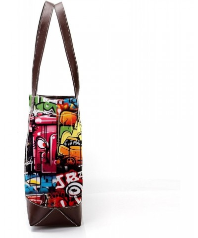 Graffiti Canvas Leather Mix Handbag - Stylish 13.3x4.7x12.2 in Bag for Women - Chic Blend of Canvas & Leather - Ideal for Eve...