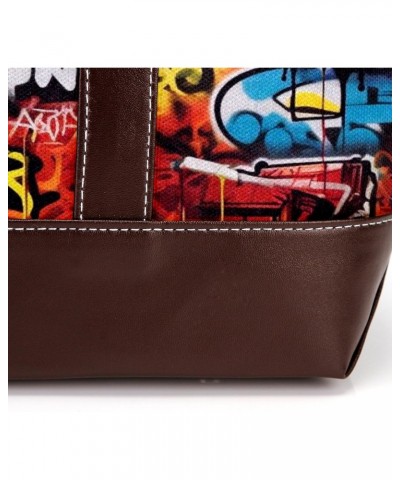 Graffiti Canvas Leather Mix Handbag - Stylish 13.3x4.7x12.2 in Bag for Women - Chic Blend of Canvas & Leather - Ideal for Eve...