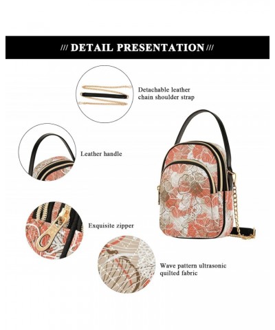 Floral Flowers Peony Small Crossbody Handbag for Women Mini Over Shoulder Purse with Three Zippered Pockets Durable Holder Wa...