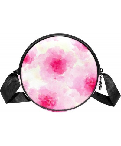 Pink Water Color Flower Crossbody Bag for Women Teen Girls Round Canvas Shoulder Bag Purse Tote Handbag Bag $11.33 Totes