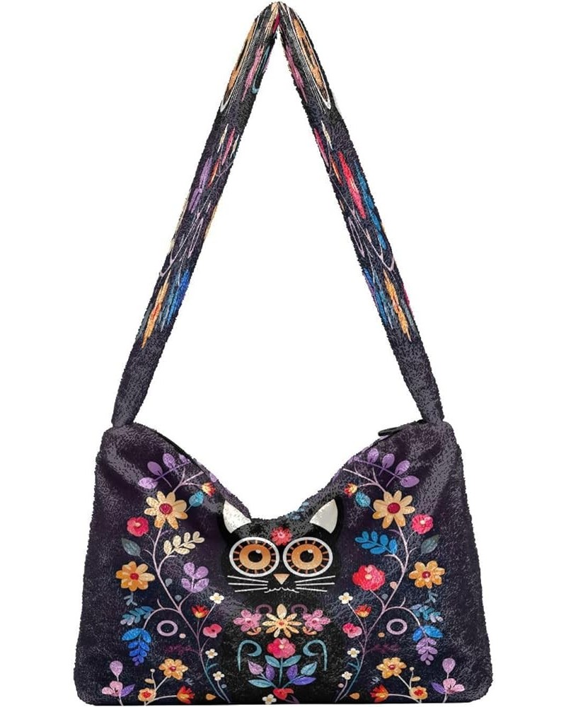 Monster Truck in Blue Shoulder Handbags, Handbag with Zipper Closure, Handbags for Women Shoulder Bag Cat Sitting in Floral-4...