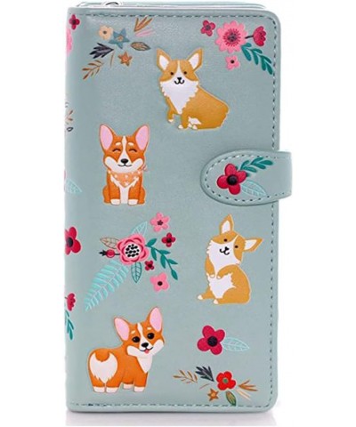 Corgi Dog Pattern Large Wallet for Women Vegan Faux Leather 7" Mint $20.14 Wallets