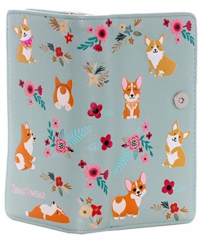 Corgi Dog Pattern Large Wallet for Women Vegan Faux Leather 7" Mint $20.14 Wallets