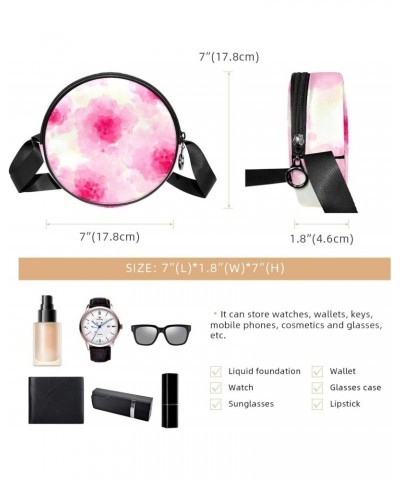 Pink Water Color Flower Crossbody Bag for Women Teen Girls Round Canvas Shoulder Bag Purse Tote Handbag Bag $11.33 Totes