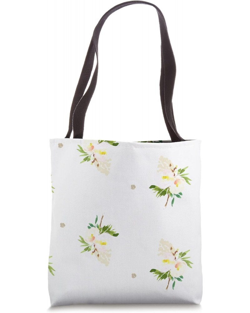 White Floral and Polka Dots Pattern | Neutral Beige Cream Tote Bag $11.09 Totes