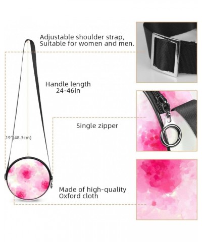 Pink Water Color Flower Crossbody Bag for Women Teen Girls Round Canvas Shoulder Bag Purse Tote Handbag Bag $11.33 Totes