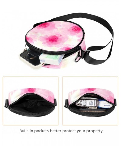 Pink Water Color Flower Crossbody Bag for Women Teen Girls Round Canvas Shoulder Bag Purse Tote Handbag Bag $11.33 Totes