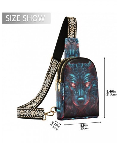 Women's Sling Bag Tribal Wolf Face Print with Adjustable Strap Zipper Closure, PU Leather Water Resistant Crossbody Bag Purse...