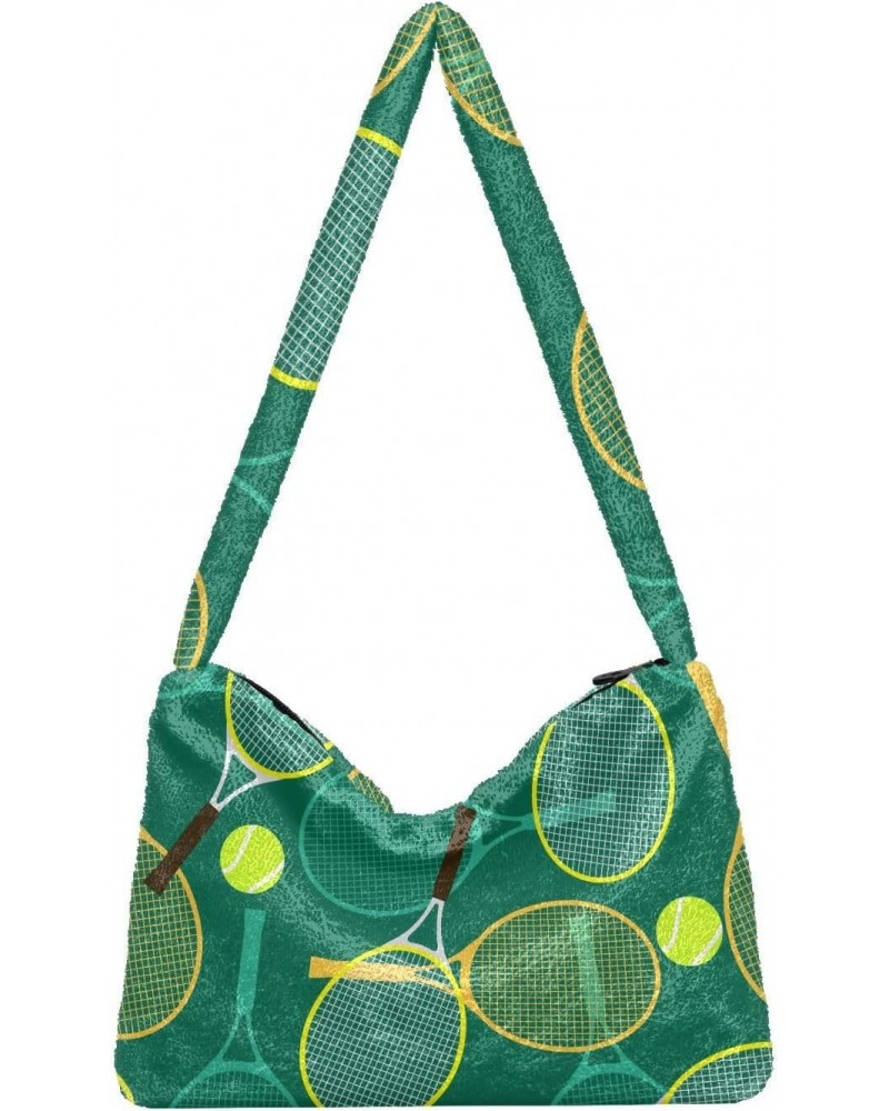 Tennis Ball Shoulder Tote Bags for Women Furry Crossbody bag Hobo Handbag Purses for Travel College Work $10.70 Totes