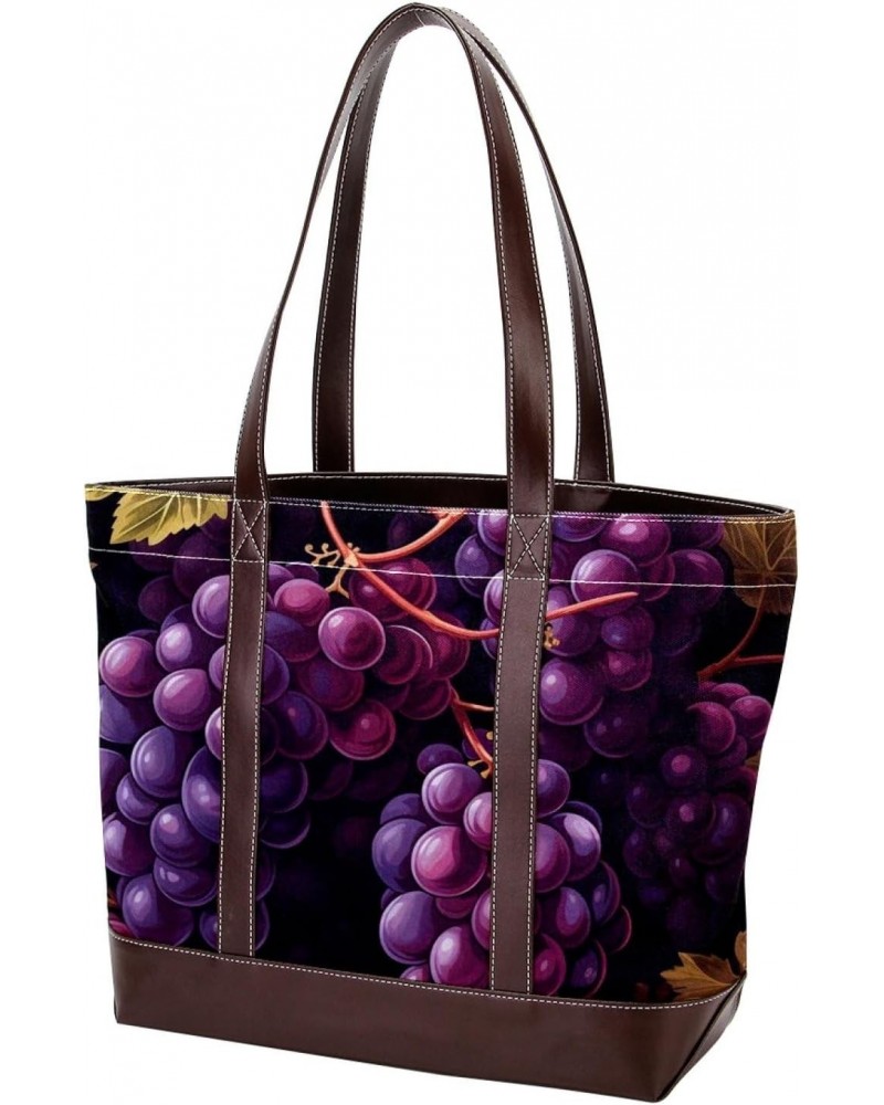 Grapes Canvas Leather Mix Handbag - Stylish, Durable Hand-Held Bag - 13.3x4.7x12.2 in, Ideal for Women - Versatile, Fashionab...