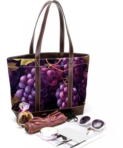 Grapes Canvas Leather Mix Handbag - Stylish, Durable Hand-Held Bag - 13.3x4.7x12.2 in, Ideal for Women - Versatile, Fashionab...