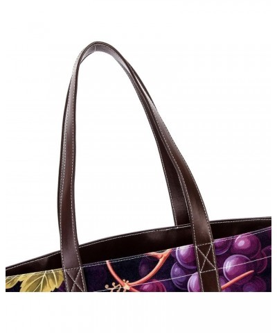 Grapes Canvas Leather Mix Handbag - Stylish, Durable Hand-Held Bag - 13.3x4.7x12.2 in, Ideal for Women - Versatile, Fashionab...