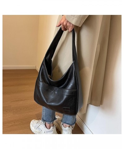 Big Capacity Retro Tote Handbag Casual Top Handle Bag Soft Satchel Bag Outdoor Travel Bag Women Leather Shoulder Bag Black $1...