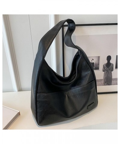 Big Capacity Retro Tote Handbag Casual Top Handle Bag Soft Satchel Bag Outdoor Travel Bag Women Leather Shoulder Bag Black $1...