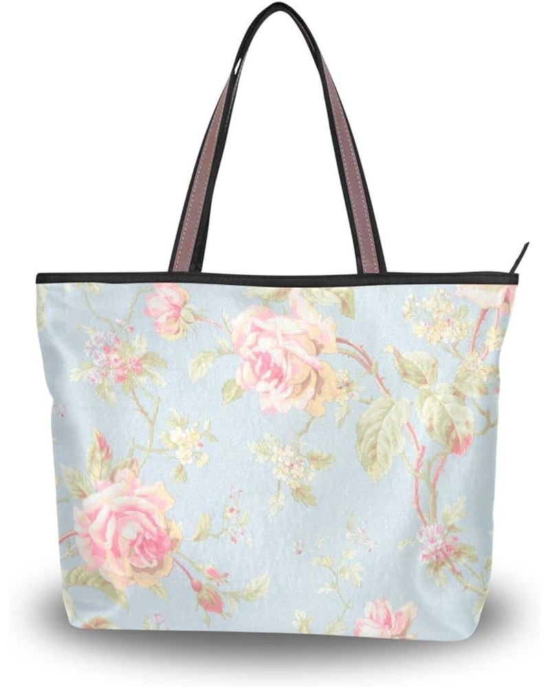 Women's Large Medium Size Handbag Pink Rose Flower Shoulder Bag Handbag Casual Tote Pink Rose Flower $13.33 Totes