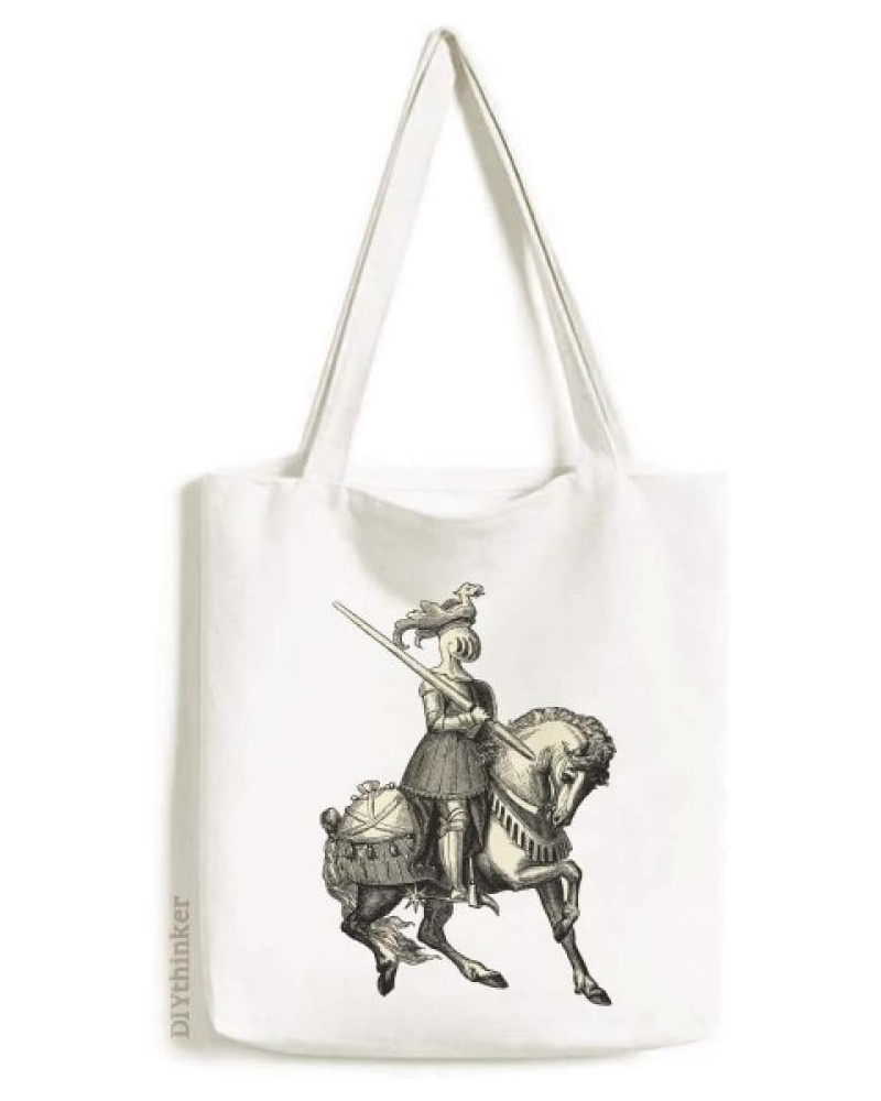 Medieval Knights of Europe Line Drawing Tote Canvas Bag Shopping Satchel Casual Handbag $13.33 Totes