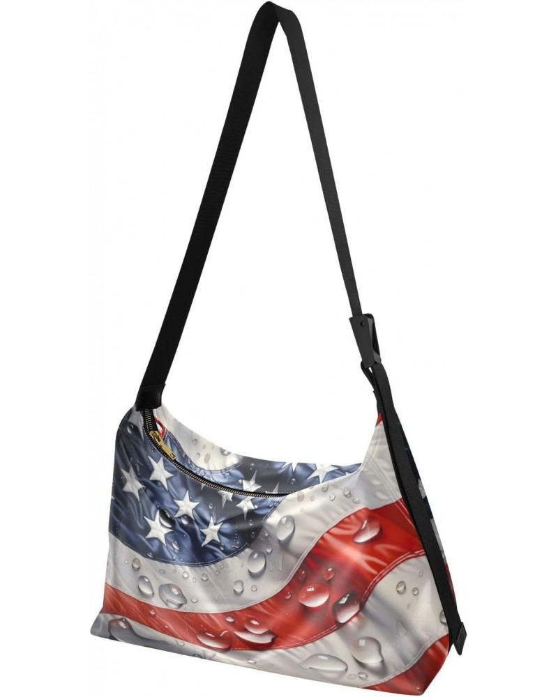 American Flag Hobo Shoulder Bag for Women Men PU Leather Crossbody Bag Slouchy Tote Handbags for Work Travel $19.46 Totes