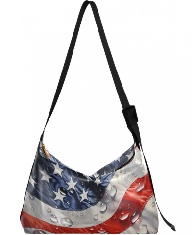 American Flag Hobo Shoulder Bag for Women Men PU Leather Crossbody Bag Slouchy Tote Handbags for Work Travel $19.46 Totes