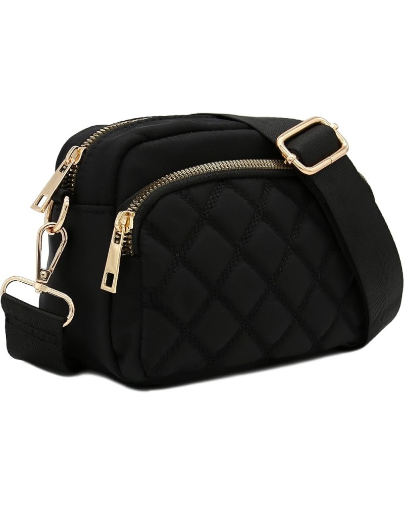 Quilted Nylon Crossbody Bag with Wide Strap Black $11.48 Crossbody Bags