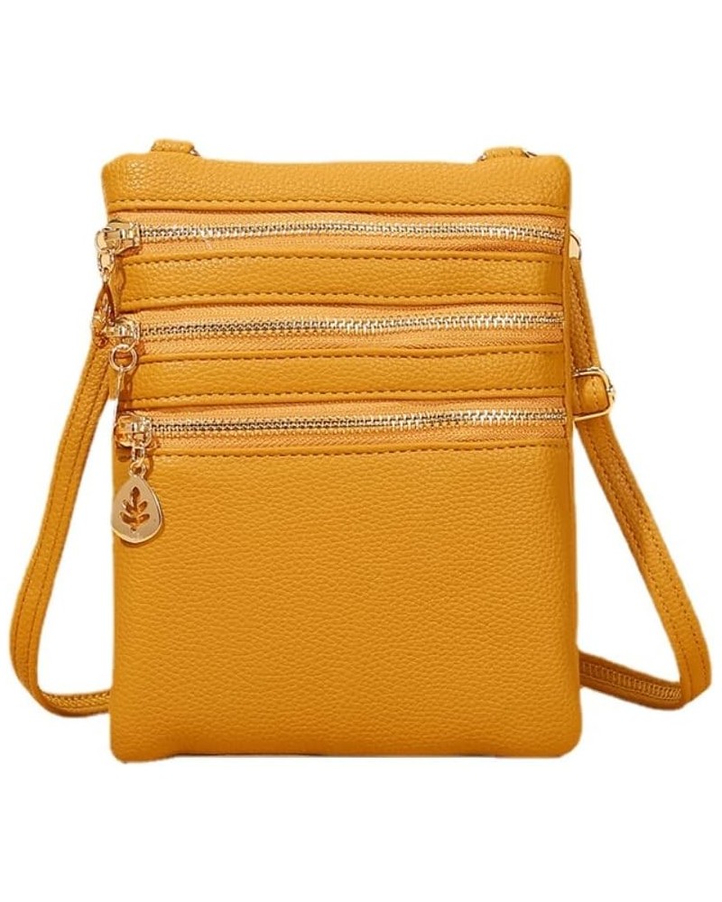 3 Zip Crossbody Bag for Women Slim Shoulder Handbag Small Cell Phone Pouch Yellow $12.46 Crossbody Bags