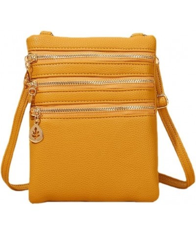 3 Zip Crossbody Bag for Women Slim Shoulder Handbag Small Cell Phone Pouch Yellow $12.46 Crossbody Bags