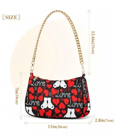 Women Chain Shoulder Purse Bag With Zipper Valentine Hearts Cats Print, Love Red Hobo Tote Clutch Handbags with Chain Strap $...