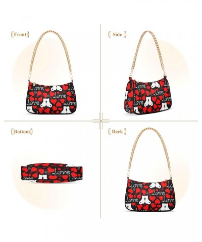 Women Chain Shoulder Purse Bag With Zipper Valentine Hearts Cats Print, Love Red Hobo Tote Clutch Handbags with Chain Strap $...