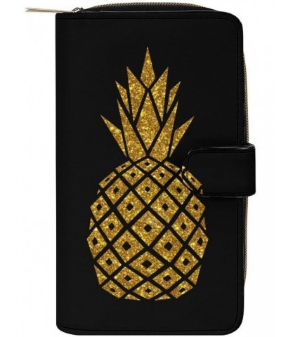 Gold Pineapple PU Leather Womens Wallet Large Capacity Zippered Bifold Purse with 12 Card Slot Coin Case $14.80 Wallets