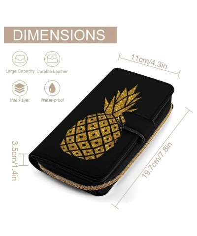 Gold Pineapple PU Leather Womens Wallet Large Capacity Zippered Bifold Purse with 12 Card Slot Coin Case $14.80 Wallets