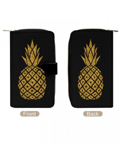 Gold Pineapple PU Leather Womens Wallet Large Capacity Zippered Bifold Purse with 12 Card Slot Coin Case $14.80 Wallets