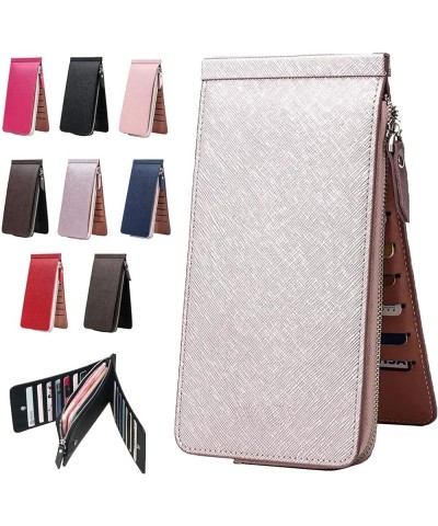 Multifunctional Long Wallet 26 Cards Slots Women Zipper Pocket Leather Credit Card Holder Bifold Wallet (Rose Red) Purple $11...