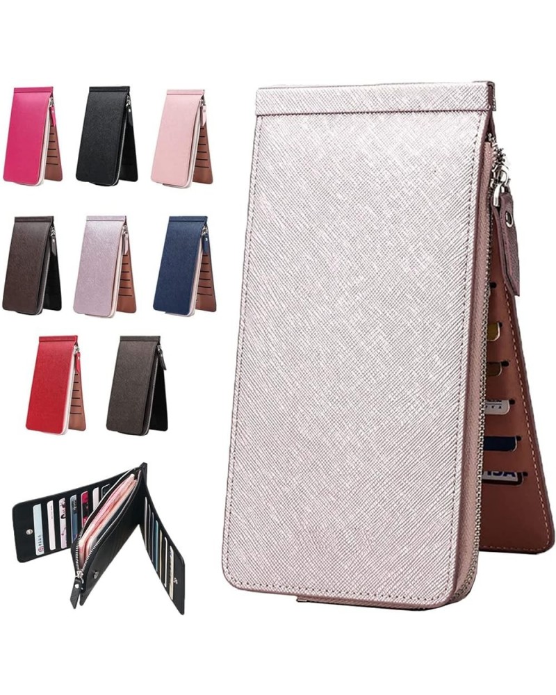 Multifunctional Long Wallet 26 Cards Slots Women Zipper Pocket Leather Credit Card Holder Bifold Wallet (Rose Red) Purple $11...