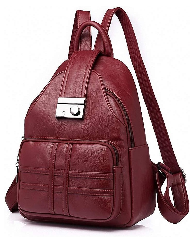 Backpack Simple Women's USB Soft Leather Bag Anti-theft Travel Mochilas Wine Red 20 inches One_Size Wine Red $10.97 Backpacks