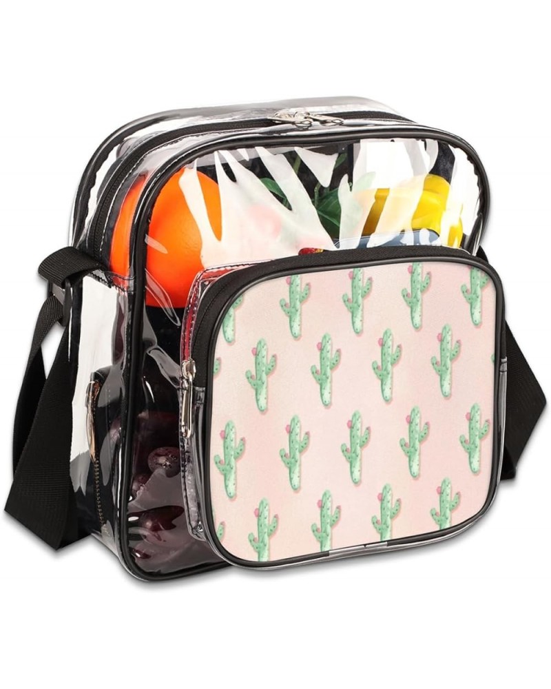 Cactus Light Stadium-Approved Clear Crossbody Bag with Colorful Print Design Cactus Pink Color $13.43 Crossbody Bags