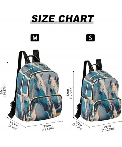 Small Fashion Backpack for Women Four White Horse Print Ladies Travel Daypack Aesthetic Shoulder Bag 10.2×5.1×12.5 IN $16.95 ...