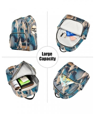 Small Fashion Backpack for Women Four White Horse Print Ladies Travel Daypack Aesthetic Shoulder Bag 10.2×5.1×12.5 IN $16.95 ...