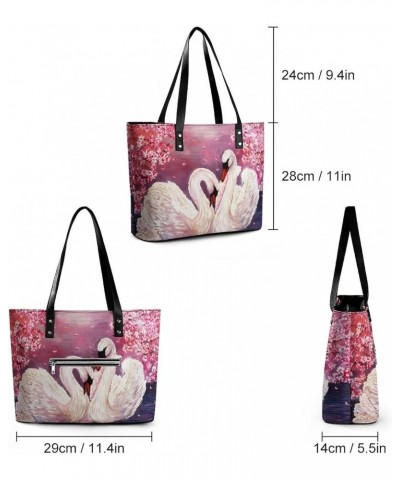 Womens Handbag White Swan Painting Leather Tote Bag Top Handle Satchel Bags For Lady $15.40 Totes