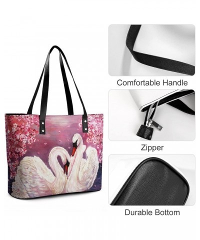 Womens Handbag White Swan Painting Leather Tote Bag Top Handle Satchel Bags For Lady $15.40 Totes