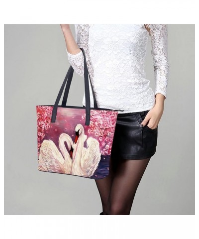 Womens Handbag White Swan Painting Leather Tote Bag Top Handle Satchel Bags For Lady $15.40 Totes