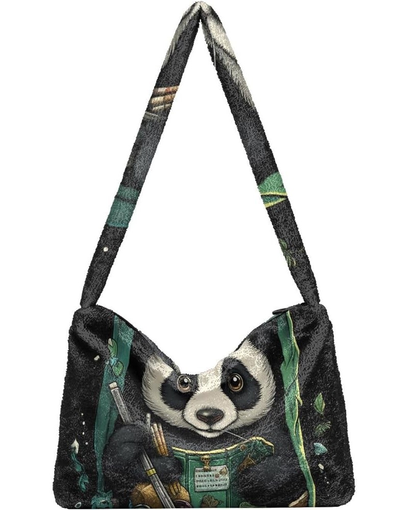 Fighting White Bear Warrior Ladies Shoulder Handbags, Plush Handbag, Womens Outdoor Bag Panda Eating Bamboo in a Green Bag $1...