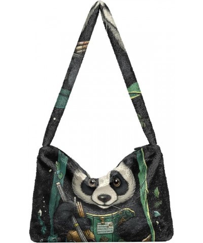 Fighting White Bear Warrior Ladies Shoulder Handbags, Plush Handbag, Womens Outdoor Bag Panda Eating Bamboo in a Green Bag $1...