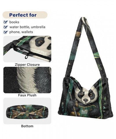 Fighting White Bear Warrior Ladies Shoulder Handbags, Plush Handbag, Womens Outdoor Bag Panda Eating Bamboo in a Green Bag $1...