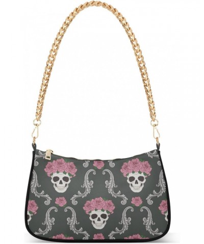 Shoulder Bag Damask Skull Flower Women Clutch Handbag Shoulder Purch Date Chain Bag Tote Bag Spring Holiday Birthday Gift for...