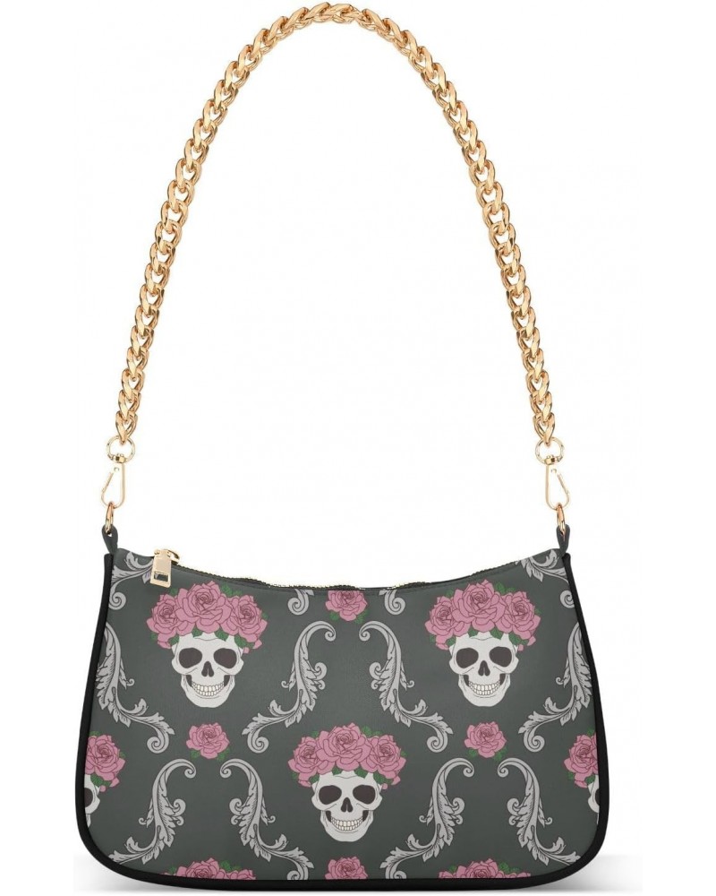 Shoulder Bag Damask Skull Flower Women Clutch Handbag Shoulder Purch Date Chain Bag Tote Bag Spring Holiday Birthday Gift for...