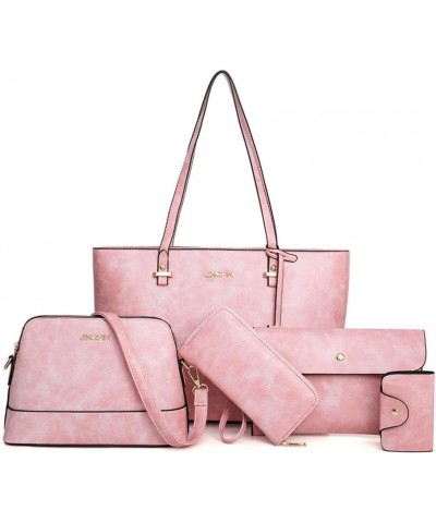 Handbag Set for Women 5 Pack Tote Purse Handbags Set PU Leather Satchel Bag Pink $17.15 Satchels